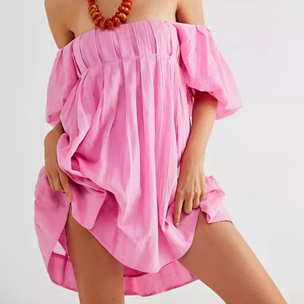 Free People Marina Mini Tie Back Babydoll Dress in Rose Bloom Pink, NWT Sz S